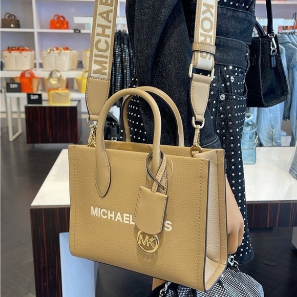 Michael Kors Mirella Small Pebbled Leather Crossbody Top Zip XBODY Bag Camel NWT - Picture 14 of 16